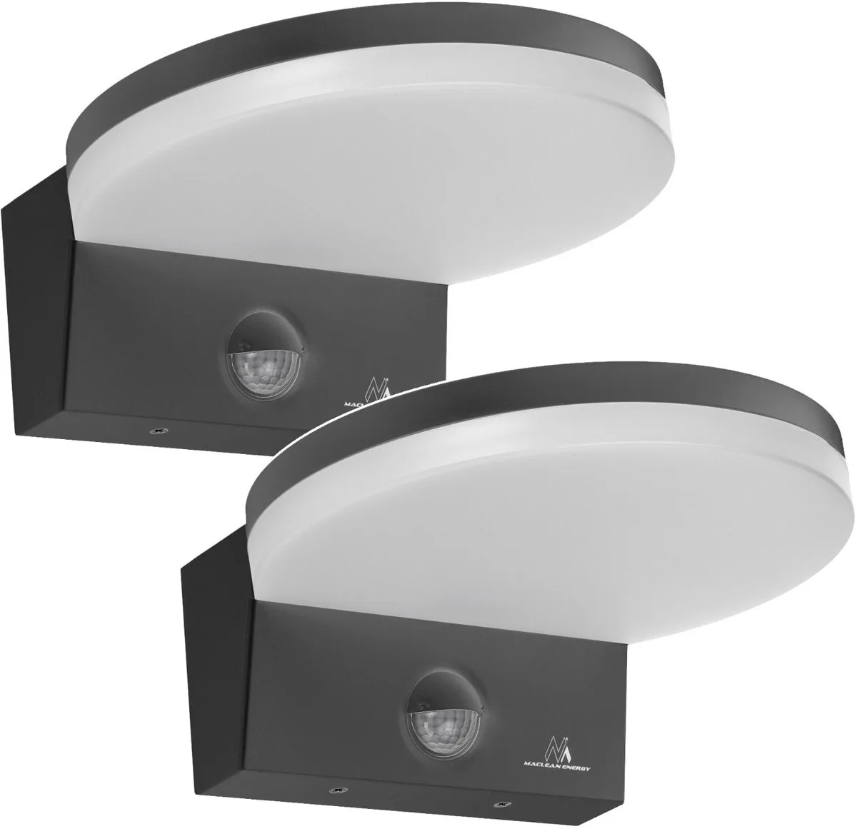 Maclean - 2 stuks Wandlamp LED buitenlamp met PIR bewegingsmelder - 15W, IP65, 1560lm, neutraal wit (4000K) de Maclean en Gris – photo produit