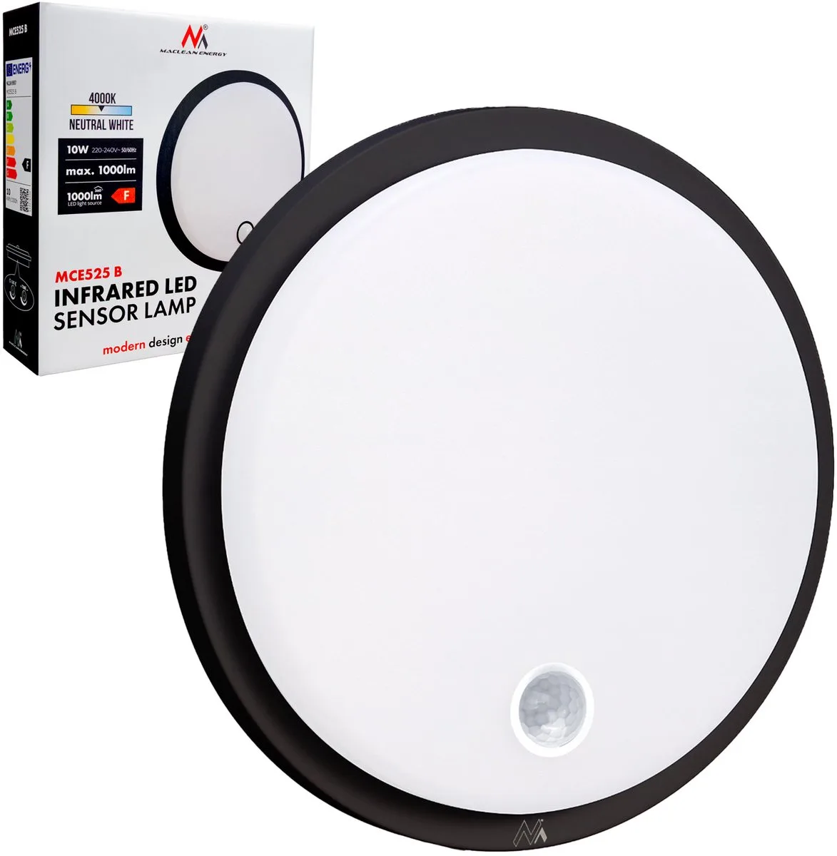 Wandlamp - LED-lamp met bewegingssensor - PIR-sensor - 10 W - IP65 - 1000 lm - neutrale kleur - MCE525 B von Maclean in Schwarz – Produktfoto