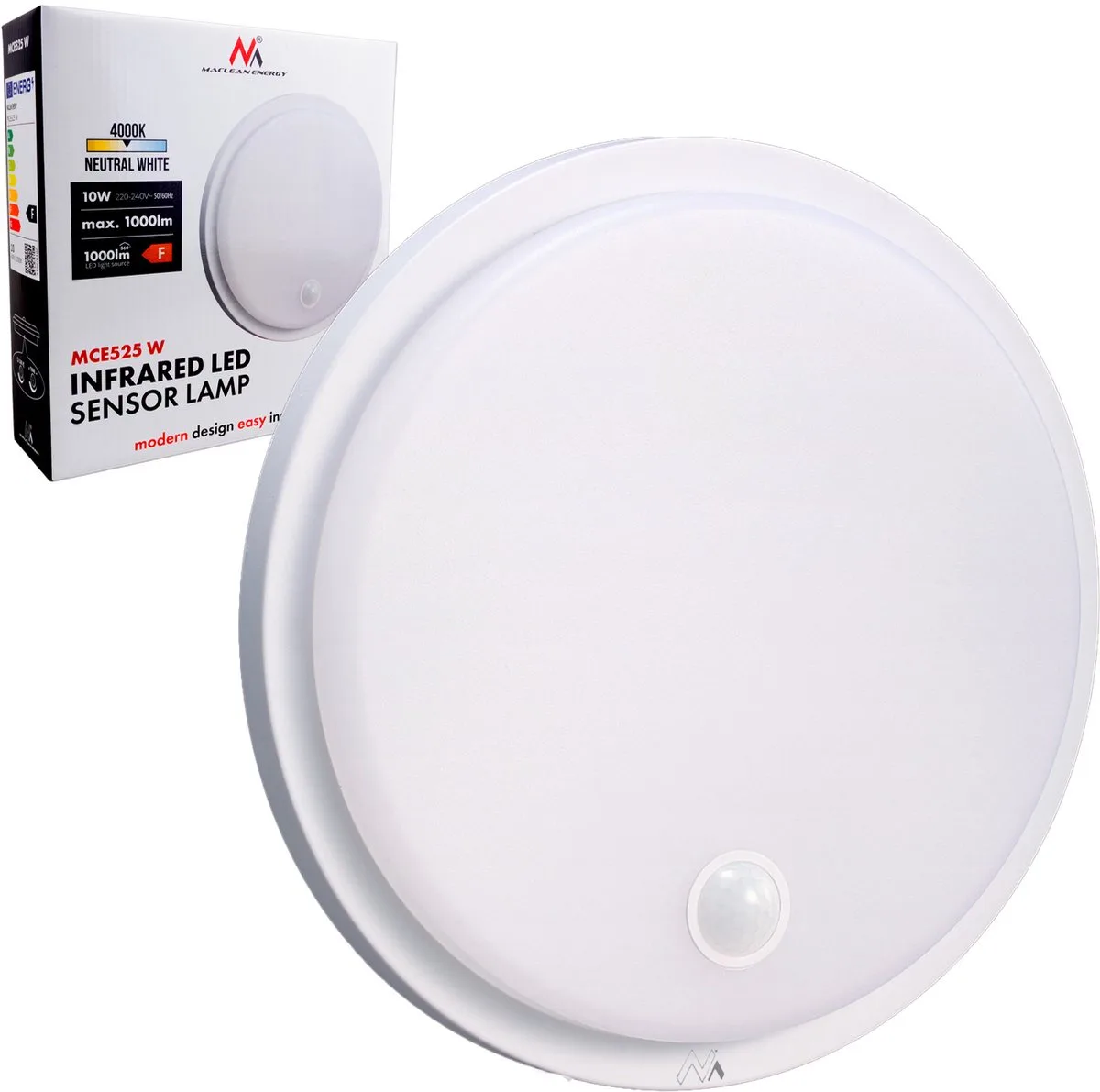 Wandlamp - LED-lamp met bewegingssensor - PIR-sensor, kleur 10 W, IP65, 1000 lm, neutrale kleur, MCE525 W van Maclean in Wit – productfoto