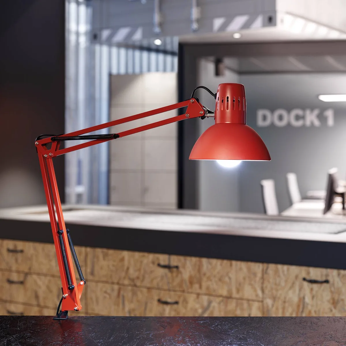 LED klemlamp MAULstudy, staal, hoogte 44 cm, E27 de Maul en Rouge – photo produit