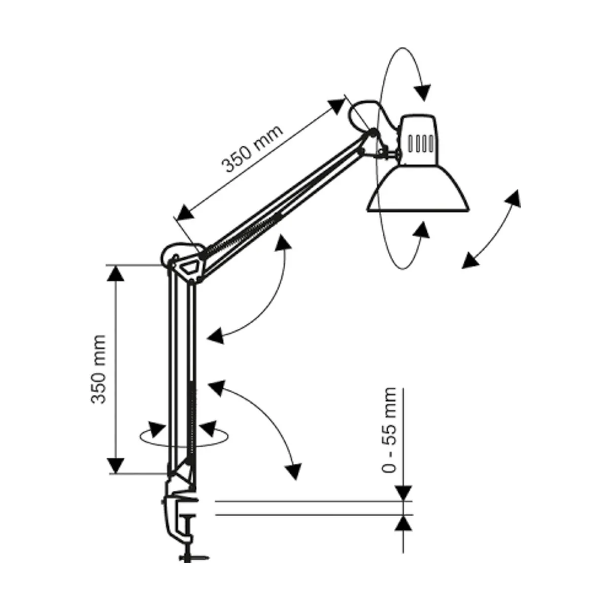 LED klemlamp MAULstudy, staal, hoogte 44 cm, E27 fra Maul i Hvid – produktbillede