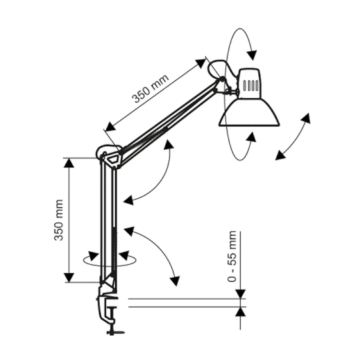 LED klemlamp MAULstudy, zilverkleurig, staal, hoogte 44 cm fra Maul i Sølv – produktbillede
