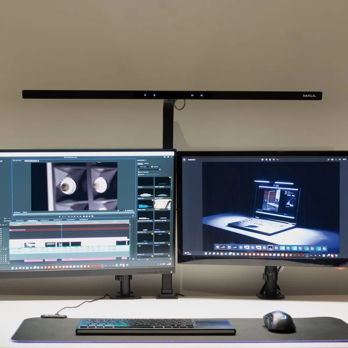 LED-monitorlamp MAULgate, sensor, dimbaar, klem från Maul i Svart – produktbild