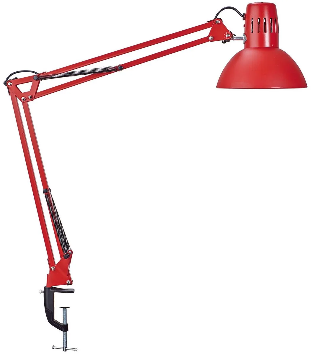 MAULstudy skrivebordslampe, metal, E27-fatning, justerbar arm, bordlampe med klemme fra Maul i Rød – produktbillede