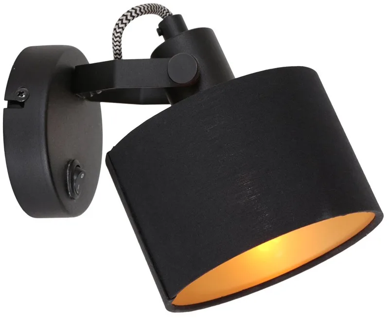 1 lichts Spot Ornoir 3333ZW zwart met goud kleurig lampenkapje - Draaibaar en kantelbaar - Metaal en textiel från Mexlite i Guld, Svart – produktbild