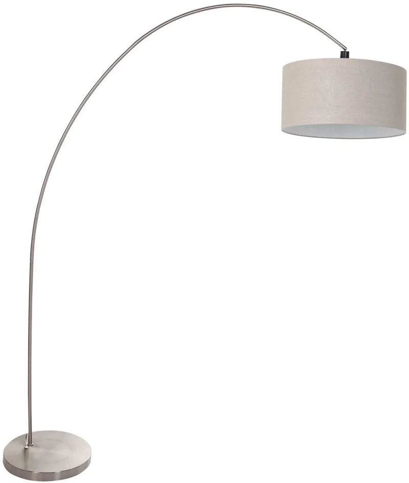 Booglamp Solva 3912ST, trendy metaal en textiel, linnen lampenkap, hoogte 185 cm, kantelbaar, Mexlite de Mexlite en Gris – photo produit
