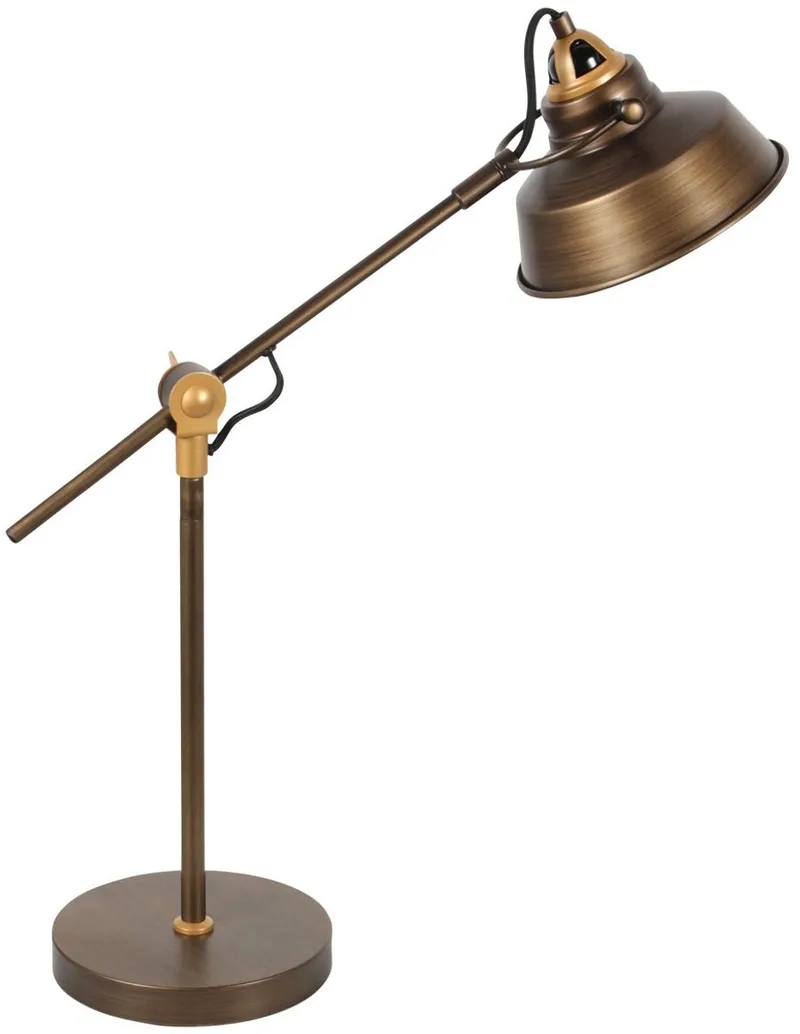 Bronzen industriële tafellamp Nove 1321BR van Mexlite, 67 cm hoog, met E27 fitting en draaibaar-kantelbaar ontwerp, ideaal voor binnengebruik von Mexlite in Braun, Gold – Produktfoto
