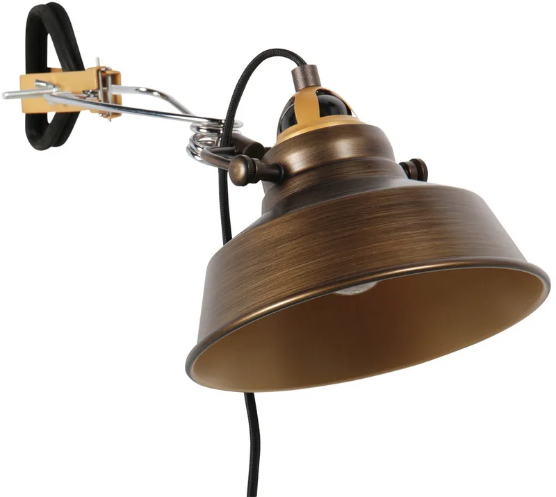 Bronzen wandlamp Nove 1320BR met E27 fitting, 190 cm snoer en schakelaar, industrieel design, van merk Mexlite, gemaakt van metaal en kunststof fra Mexlite i Brun, Guld – produktbillede
