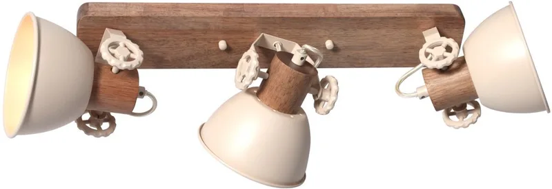 Gearwood 2133CR – Crème 3-lichts draaibare en kantelbare plafondlamp van hout en metaal, 15 cm diameter, 23 cm hoogte voor binnengebruik de Mexlite en Beige, Crème – photo produit