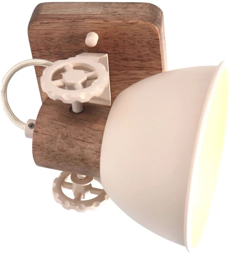 Gearwood 7968CR - Crème plafondlamp met draaibare en kantelbare spot van metaal en hout de Mexlite en Crème – photo produit