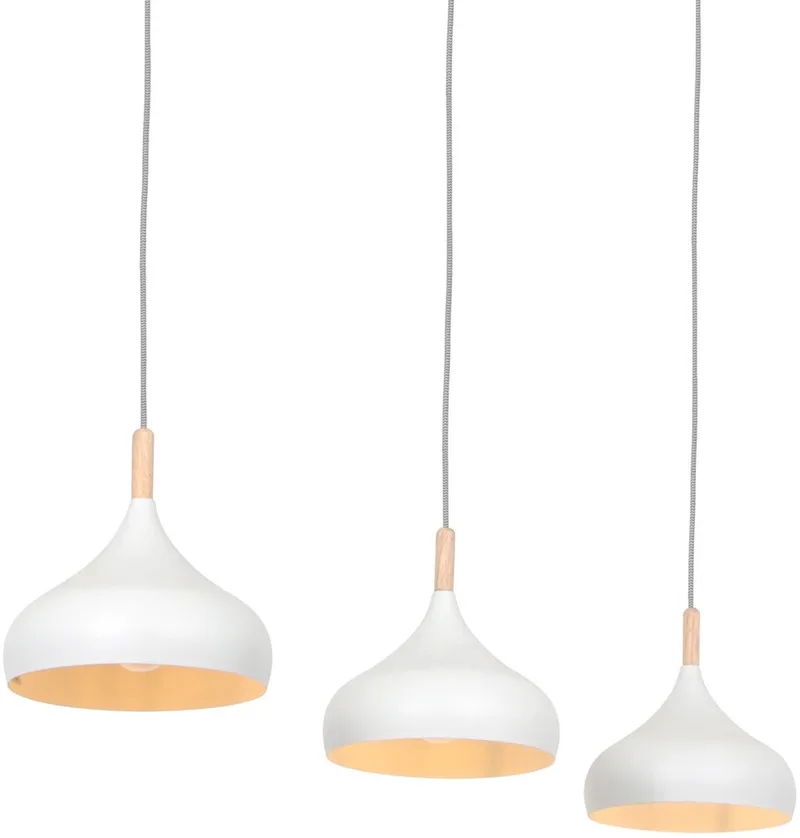 Hanglamp Bjorr 3099W - witte 3-lichts lamp met houten accenten, in hoogte verstelbaar van 50 tot 180 cm de Mexlite en Marron – photo produit
