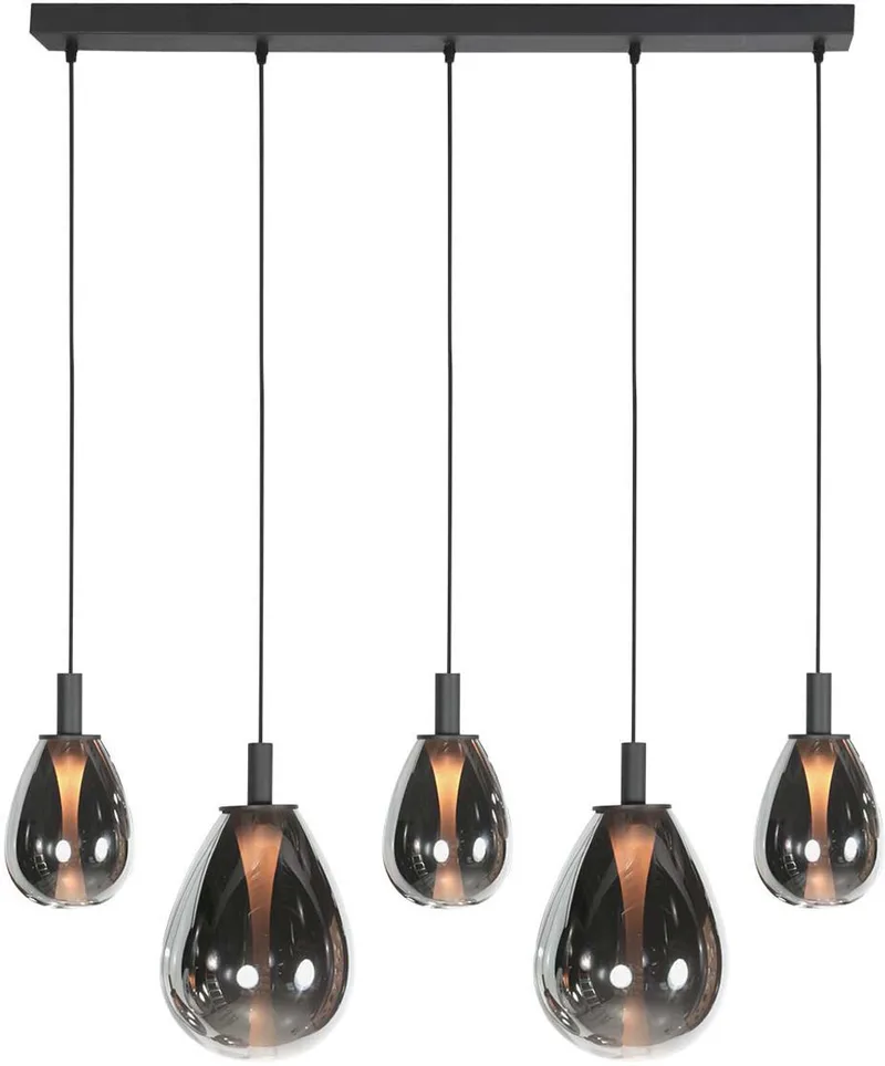 Hanglamp Glimsy 4197ZW met zwarte armatuur, smoke glas, in hoogte verstelbaar (30-170 cm), Steinhauer, trendy design de Mexlite en Noir – photo produit