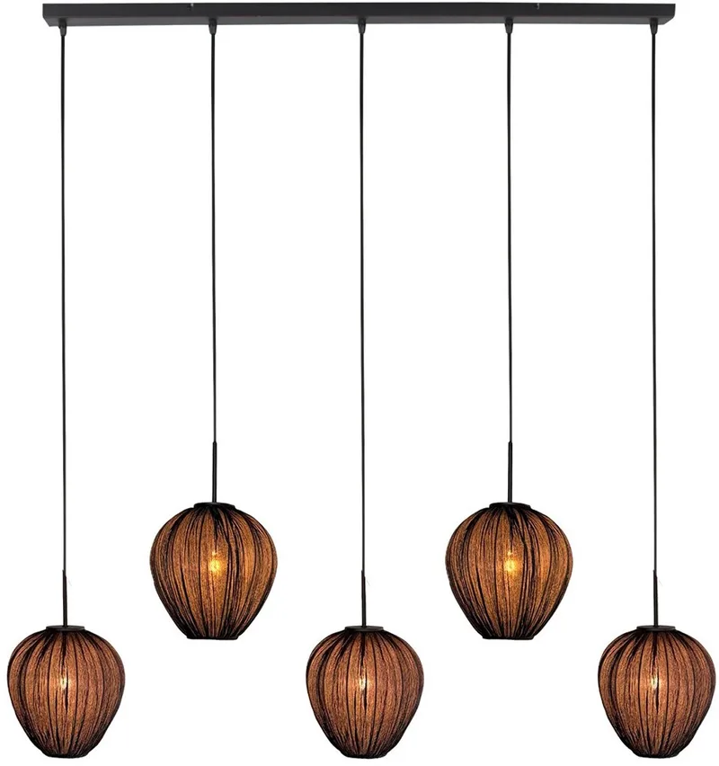 Hanglamp Silura 4287ZW - linnen, hoogte instelbaar, 5-lichts metalen balk de Mexlite en Noir – photo produit