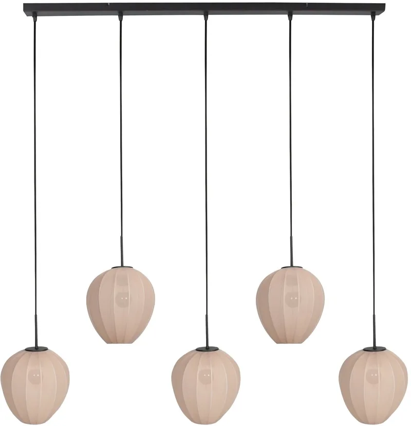 Hanglamp Silura 4288ZW – Trendy 5-lichts balk van metaal en textiel in zwart met crème linnen kapjes, hoogte instelbaar, merk Mexlite, geschikt voor binnengebruik från Mexlite i Kräm – produktbild
