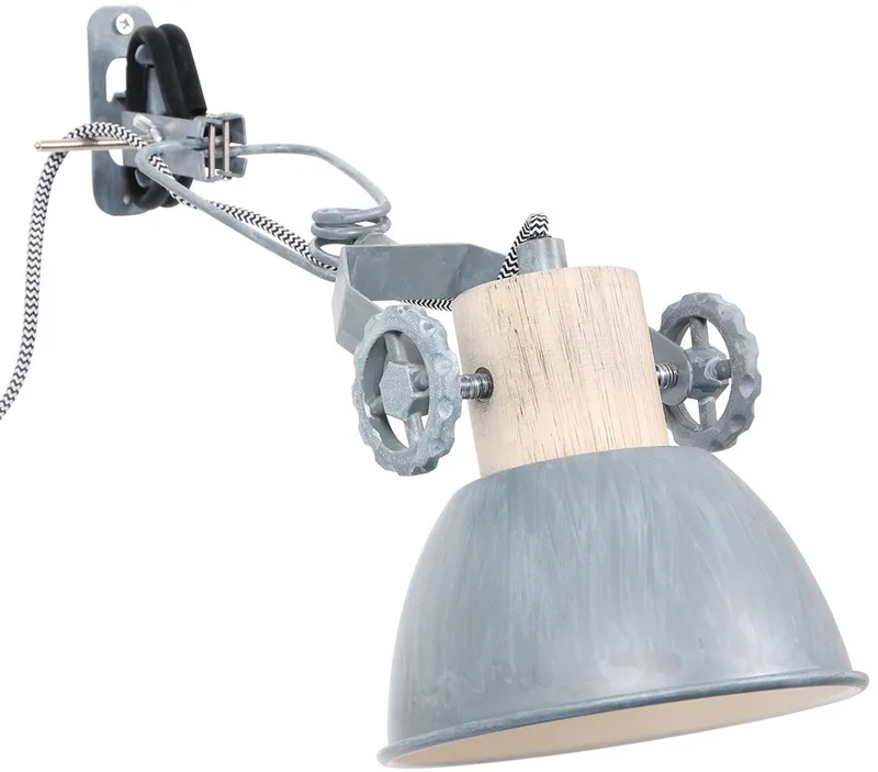 Klemspot en wandlamp Gearwood 2752GR E27 fitting - Hout en metaal, trendy design, draaibaar en kantelbaar, geschikt voor binnengebruik von Mexlite in Grau – Produktfoto