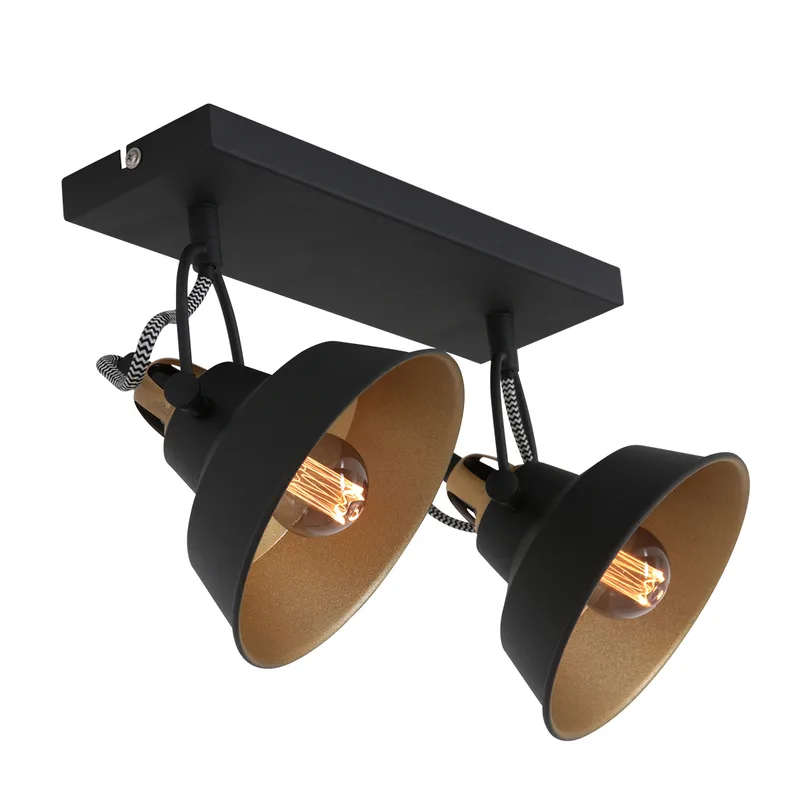 Plafondlamp | 15 cm | Nové | 2 lichts | E14 | goud zwart | metaal | industrieel landelijk von Mexlite – Produktfoto 1 von 3