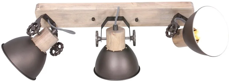 Plafondlamp Gearwood 2133A, Antraciet, Metaal en Hout, Draaibaar en Kantelbaar, E27 Fitting, Mexlite de Mexlite en Gris, Beige – photo produit
