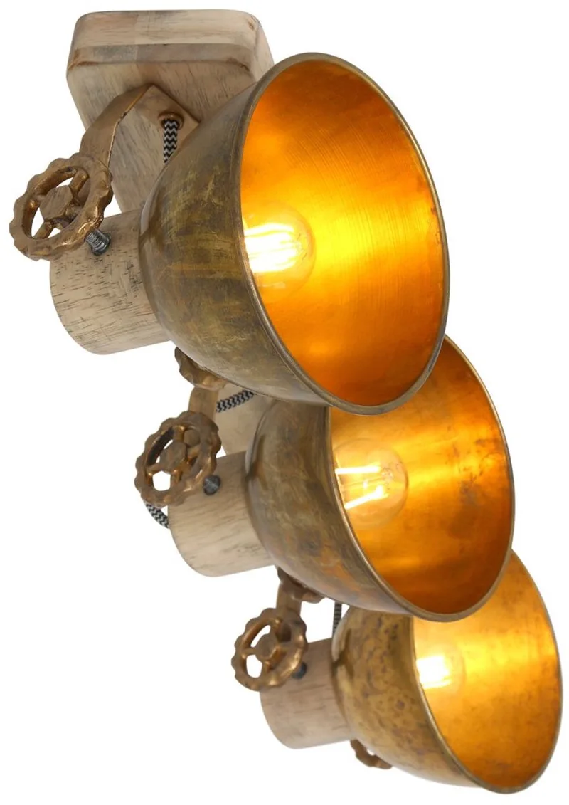Plafondlamp Gearwood 2133BR - Draaibaar & Kantelbaar - Hout & Metaal - 15 cm Diameter - Brons de Mexlite en Beige, Marron – photo produit