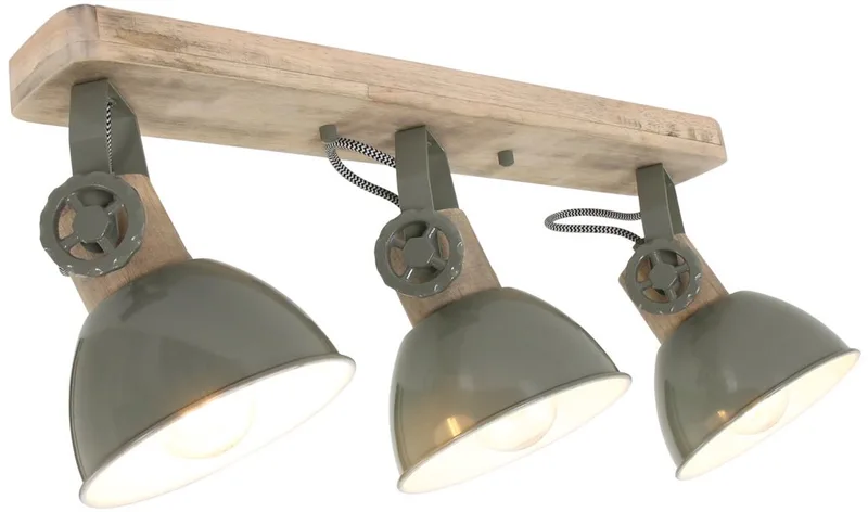 Plafondlamp Gearwood 2133G - Groen - Hout & Metaal - Draaibaar & Kantelbaar de Mexlite en Beige, Vert – photo produit