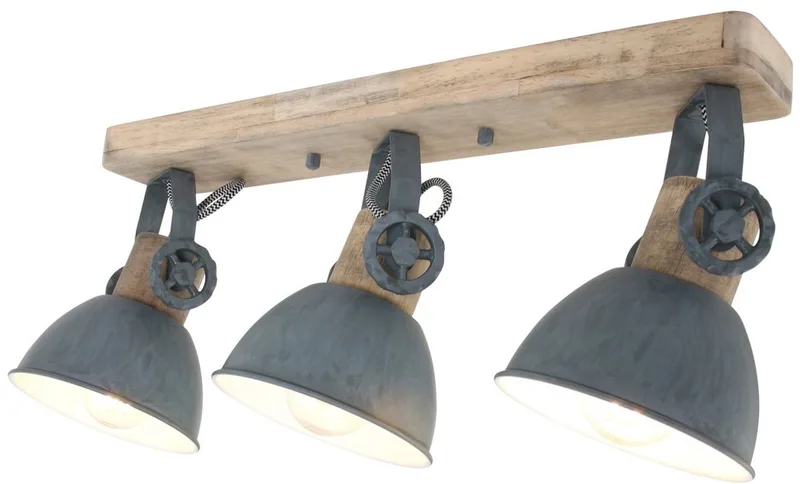Plafondlamp Gearwood 2133GR - Draaibaar en kantelbaar, Hout en Metaal, Grijs, E27 fitting, Mexlite - Trendy design voor binnengebruik fra Mexlite i Beige, Grå – produktbillede