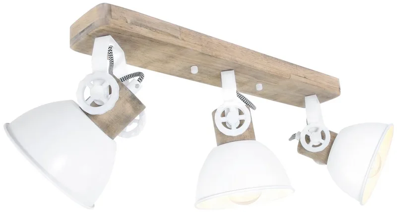 Plafondlamp Gearwood 2133W Wit E27 - Draaibaar en kantelbaar, van metaalmateriaal met houten accenten, Diameter 15 cm, Hoogte 19 cm de Mexlite en Beige, Blanc – photo produit