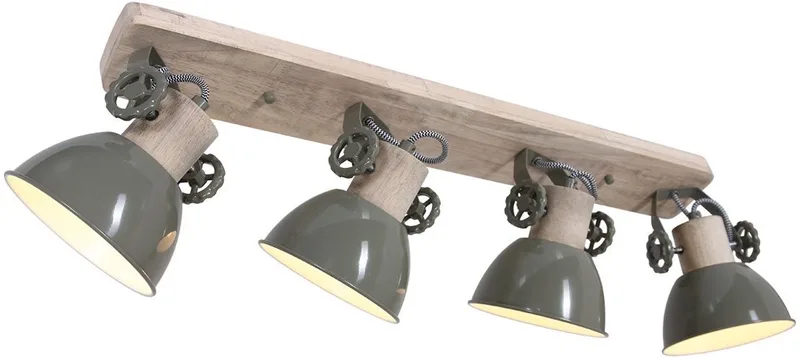 Plafondlamp Gearwood 2729G Hout Metaal E27 Fitting Draaibaar en Kantelbaar von Mexlite in Grün – Produktfoto