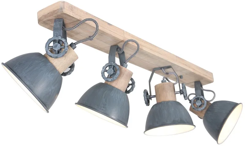 Plafondlamp Gearwood 2729GR E27, trendy design, rotatable and tiltable, hout en metaal, 15 cm diameter, 19 cm hoogte, Mexlite fra Mexlite i Grå – produktbillede
