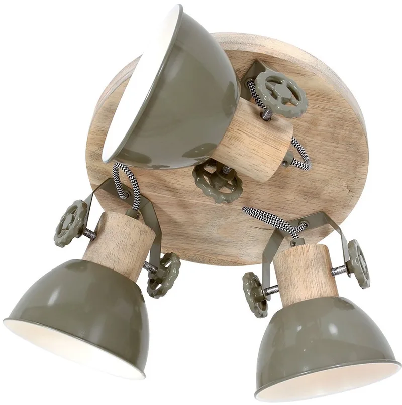 Plafondlamp Gearwood 3063G Metaal Hout Draaibaar en Kantelbaar Mexlite by Mexlite in Green – product photo
