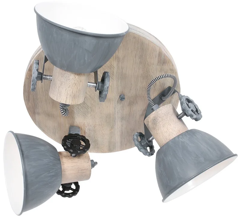 Plafondlamp Gearwood 3063GR Hout Metaal Draaibaar en Kantelbaar de Mexlite en Gris – photo produit