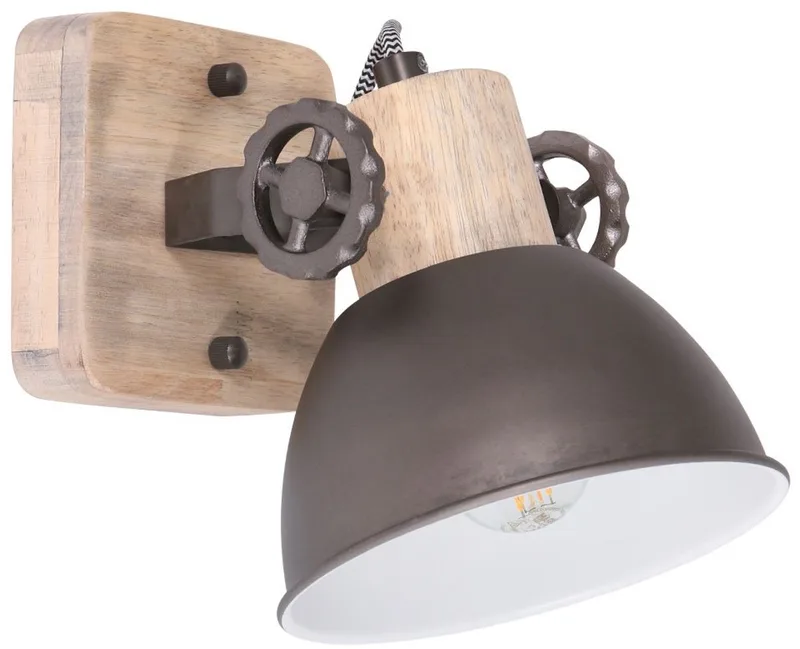 Plafondlamp Gearwood 7968A Antraciet Draaibaar en Kantelbaar van Hout en Metaal, Mexlite - Ø 15cm, Hoogte 19cm, Trendy Design voor Binnengebruik von Mexlite in Grau – Produktfoto
