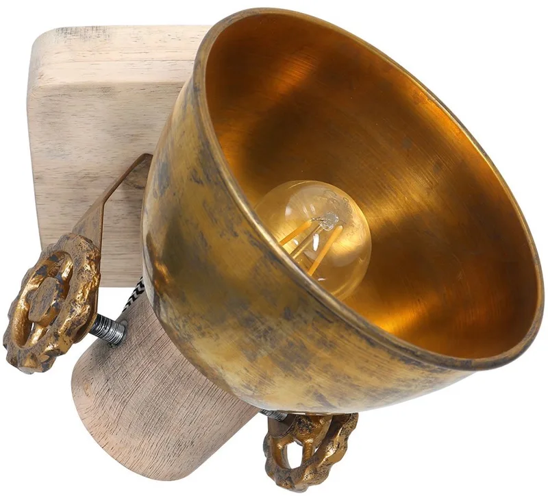 Plafondlamp Gearwood 7968BR Brons E27 fitting - Hout en metaal, diameter 15 cm, hoogte 19 cm, draaibaar en kantelbaar, Mexlite, Landelijk stijl by Mexlite in Brown – product photo
