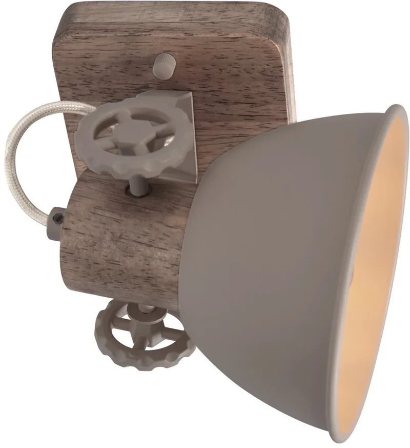 Plafondlamp Gearwood 7968TA – Draaibaar en kantelbaar met taupe metalen en houten details, geschikt voor E27 lichtbron, compact ontwerp (kapdiameter 15 cm, hoogte 19 cm) de Mexlite en Beige – photo produit