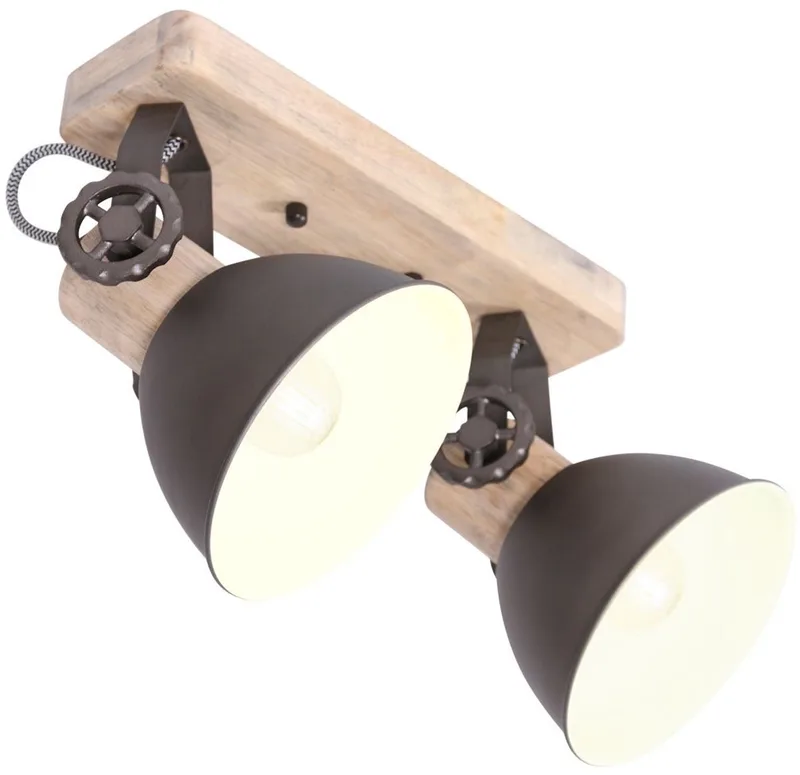 Plafondlamp Gearwood 7969A Antraciet E27 fitting - Draaibaar en kantelbaar - Hout en metaal - 15 cm diameter, 19 cm hoogte fra Mexlite i Grå – produktbillede