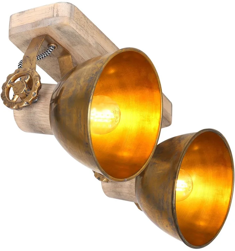 Plafondlamp Gearwood 7969BR Brons E27 fitting - Hout & Metaal, Draaibaar en Kantelbaar, 15 cm Diameter, 19 cm Hoog, Landelijke Stijl, Mexlite by Mexlite in Brown – product photo