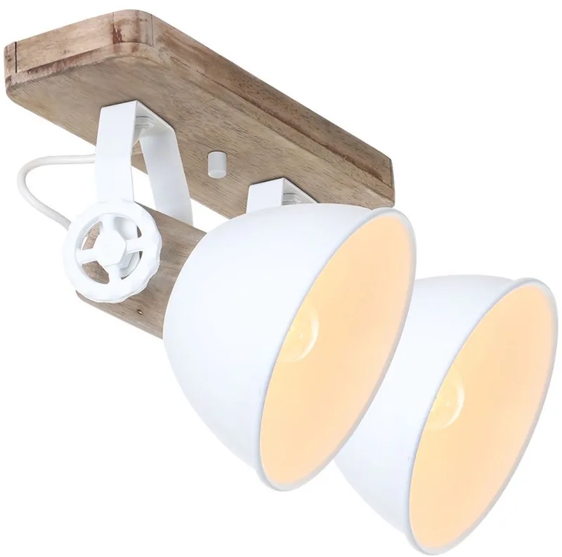 Plafondlamp Gearwood 7969W Wit E27 fittingen Metaal en Hout Draaibaar en Kantelbaar Trendy Mexlite van Mexlite in Bruin – productfoto