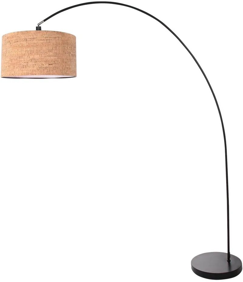 Solva 4345ZW booglamp - met kurken kap Ø40 cm, moderne eigentijdse vloerlamp, Mexlite van Mexlite in Zwart – productfoto