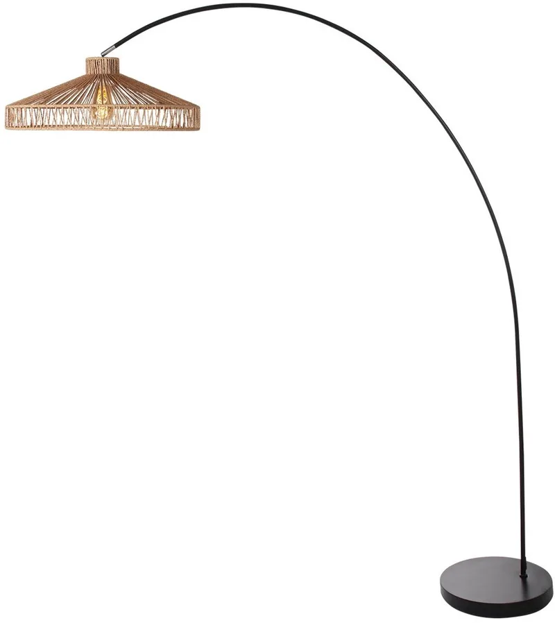 Solva 4469ZW vloerlamp - trendy zwart met metalen voet en touwkap, Mexlite, binnengebruik von Mexlite in Beige, Schwarz – Produktfoto
