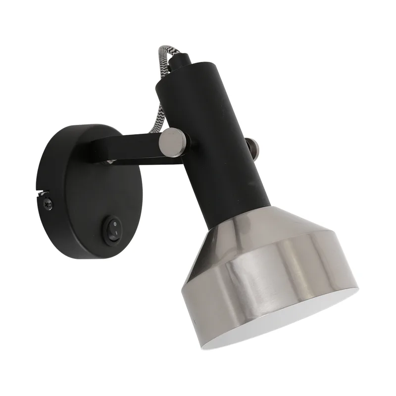 Spot Acier | 1-lichts | draai- en kantelbaar | mat zwart met geborsteld staal | E27 fitting | Ø 11 van Mexlite – productfoto 2 van 3