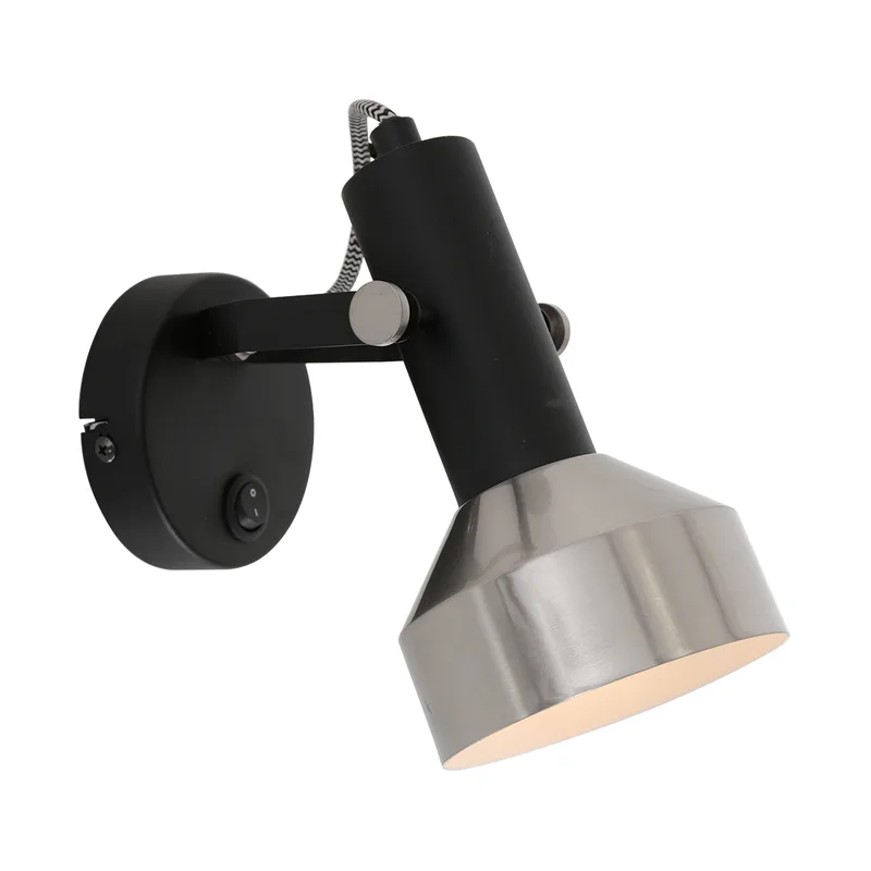Spot Acier | 1-lichts | draai- en kantelbaar | mat zwart met geborsteld staal | E27 fitting | Ø 11 van Mexlite – productfoto 1 van 3