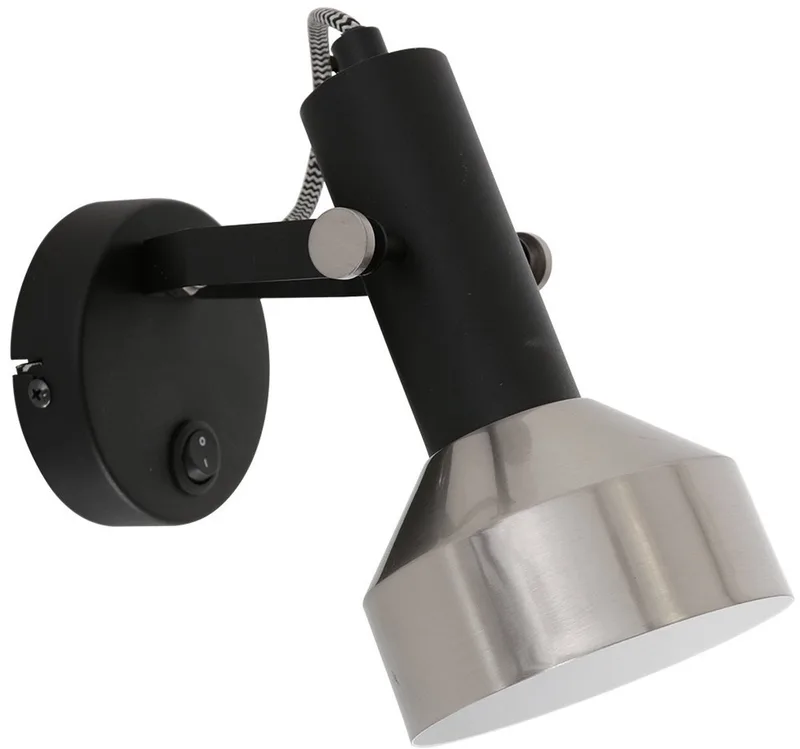 Spot Wandlamp Acier 3337ZW Zwart E27 fitting Draaibaar en Kantelbaar Metaal Mexlite de Mexlite en Argent, Noir – photo produit