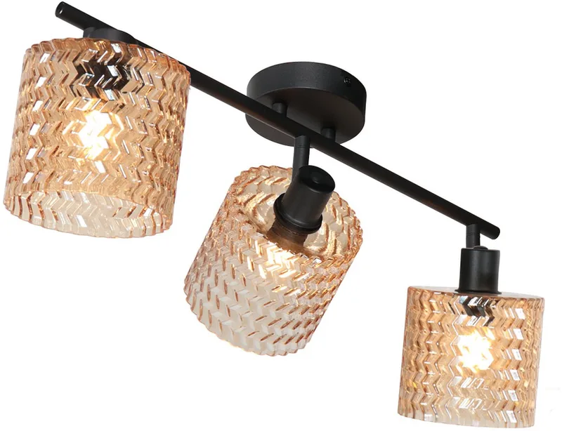 Spot - zwart - Ocre - glas metaal - kleurglas-lamp - E14 - 4225ZW de Mexlite en Amberkleurig – photo produit