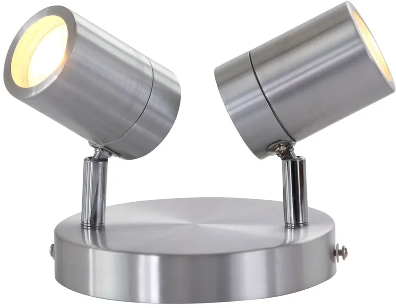 Staalkleurige 2-lichts spot Upround 2487ST - Draaibaar en kantelbaar - Modern design - Inclusief lichtbronnen van Mexlite in Zilver – productfoto