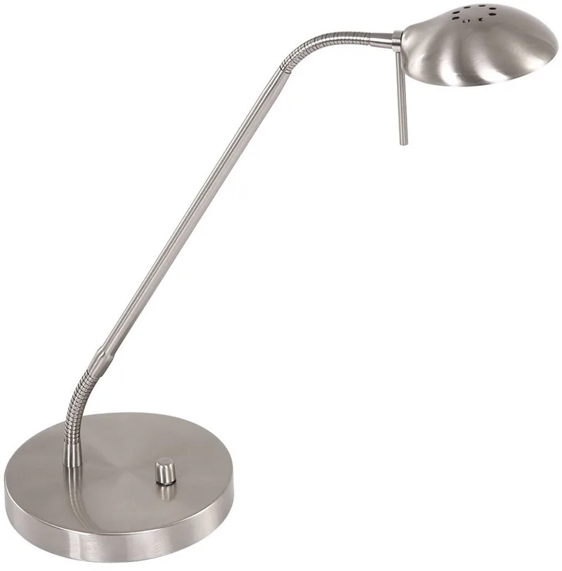 Stalen tafellamp Biron 1 lichts 7502ST met draaibare en kantelbare arm, 17 cm voetplaat, 185 cm snoer, klassiek design, Mexlite fra Mexlite i Sølv – produktbillede