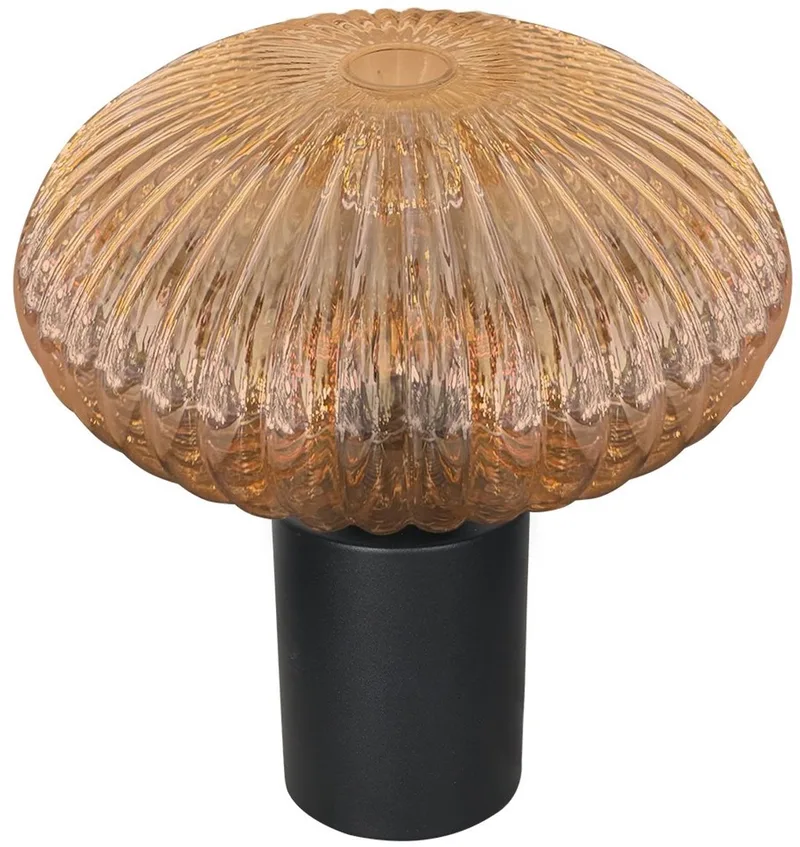 Tafellamp Aurelio 4235ZW met amberkleurig geribbeld glas en zwarte metalen voet, trendy design, geschikt voor binnengebruik von Mexlite in Orange, Schwarz – Produktfoto