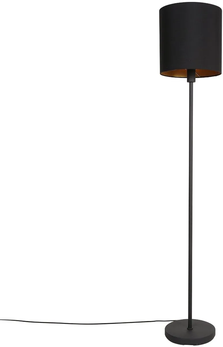 Vloerlamp Noor 1564ZW Zwart, metalen constructie & textiele kap (30cm diameter, 160cm hoog) von Mexlite in Gold, Schwarz – Produktfoto