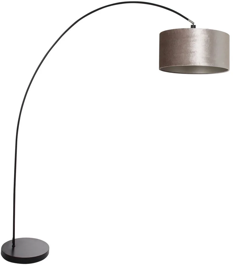 Vloerlamp Solva 3895ZW met taupe fluwelen lampenkap van Mexlite, kantelbaar design van metaal en textiel, hoogte 185 cm, trendy uitstraling voor binnen gebruik von Mexlite in Schwarz – Produktfoto