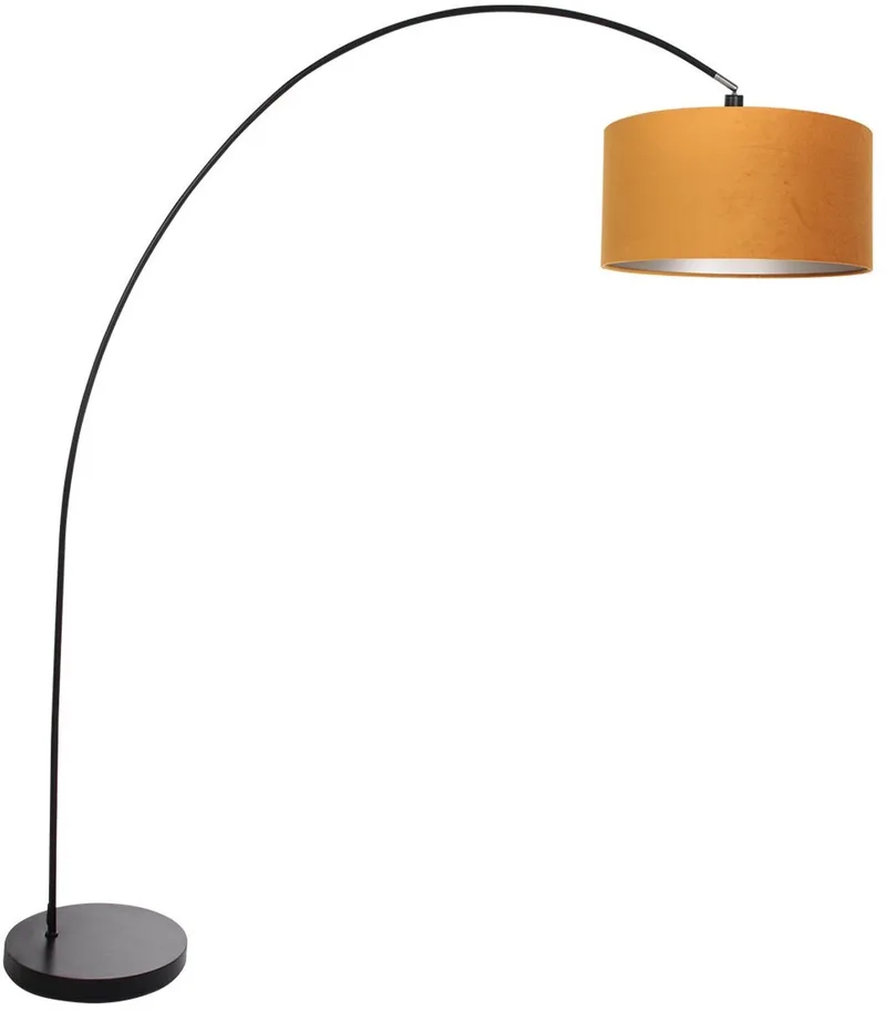 Vloerlamp Solva 3896ZW Zwart met goudkleurige fluwelen lampenkap, metaal en textiel, kantelbaar, trendy design van Mexlite från Mexlite i Guld – produktbild