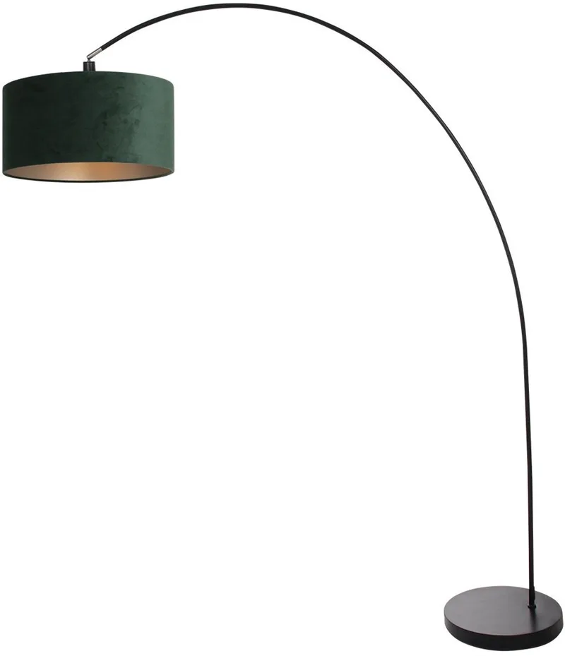 Vloerlamp Solva 3899ZW Zwart met fluwelen lampenkap, trendy design, van metaal en textiel, hoogte 185 cm, kantelbaar en ideaal voor binnen gebruik by Mexlite in Green – product photo