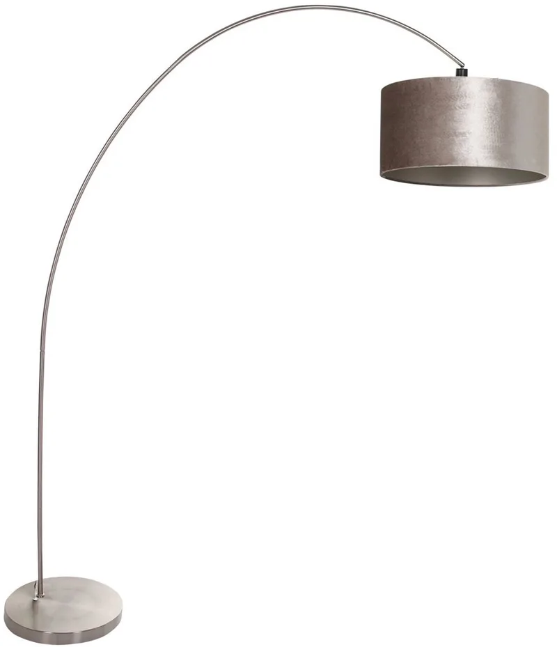 Vloerlamp Solva 3909ST Staal met taupe fluwelen lampenkap, trendy en kantelbaar, Mexlite, 185 cm hoogte fra Mexlite i Sølv – produktbillede