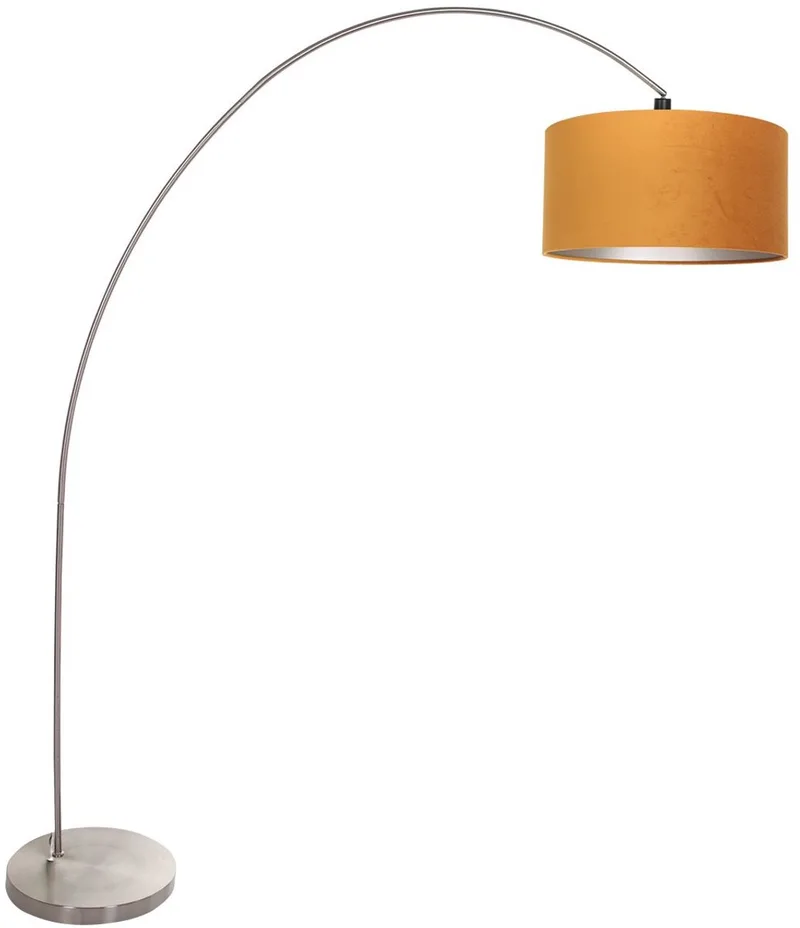 Vloerlamp Solva 3910ST van Mexlite, trendy ontwerp van staal en goudkleurig textiel, kantelbaar en 185 cm hoog, perfect voor binnengebruik fra Mexlite i Guld – produktbillede